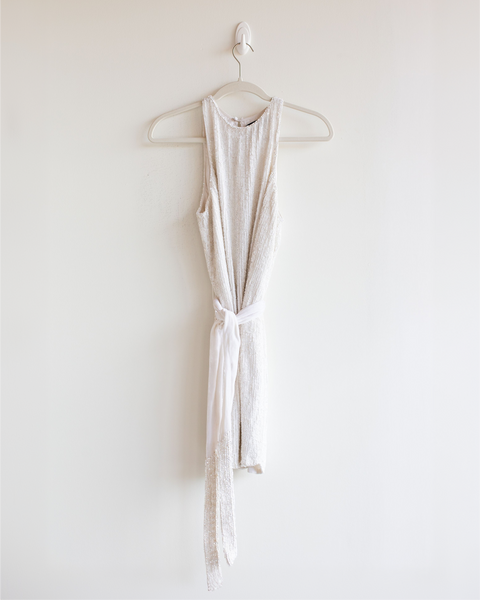 Retrofete White Sequin Wrap Dress